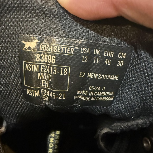 Irish Setter Work Boots Mens Size 12 Black Waterproof Safety Toe Vibram 83696 - Picture 5 of 7